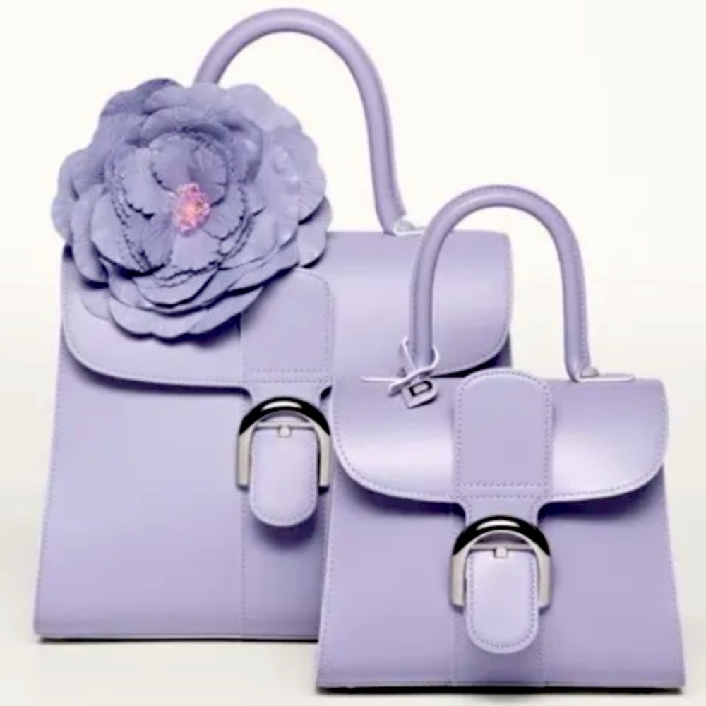New $8,500 Delvaux Brilliant MM Box Calf Leather Rare Lilac Color Handbag